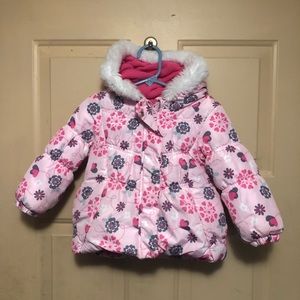 London Fog Girl's Pink Flower Puffer Jacket